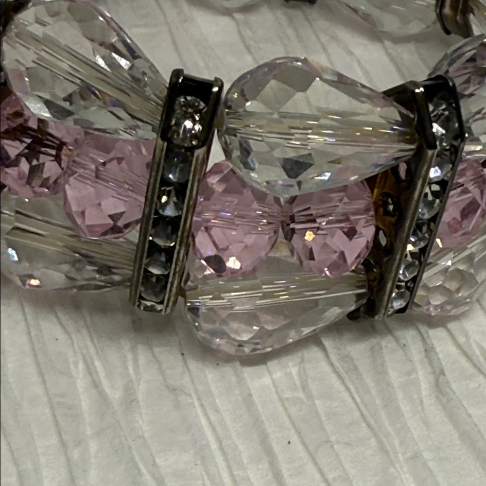 Beautiful Pink and Clear Crystal Stretch Bracelet rhinestone gun metal spacers
